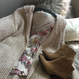 COPY - Cream soft fuzzy duster cardigan.